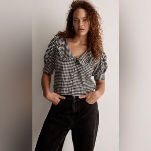 Madewell Cotton Flannel Puff Sleeve Top